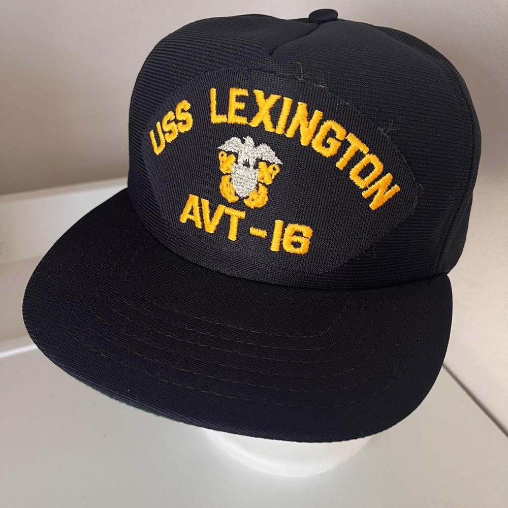 Vintage 80’s USS Lexington AVT-16 Black Snap Back Cap VGC